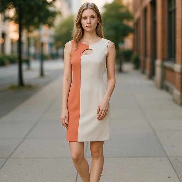 Calvin Klein Dresses & Skirts - Calvin Klein Asymmetrical Sheath Dress in Cream and White